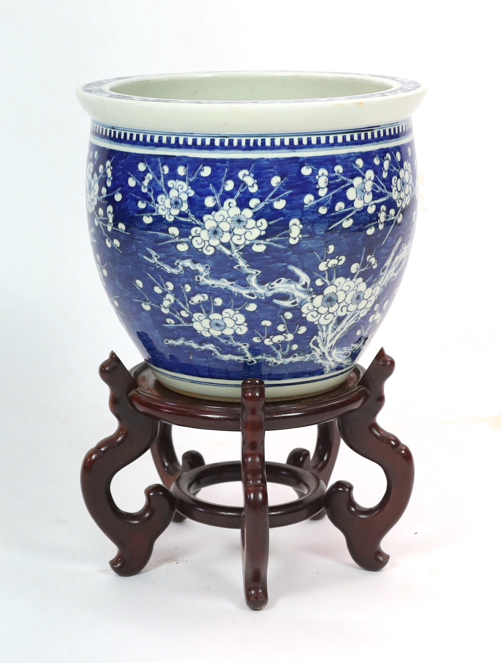 A Chinese blue and white ‘plum blossom’ jardiniere, 19th century, scratching to glaze